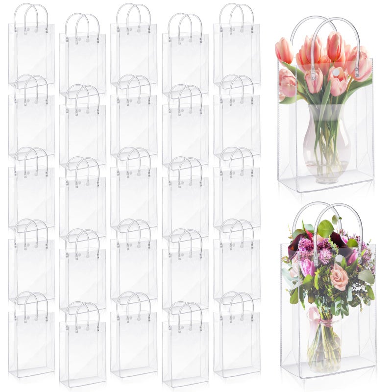LEIFIDE 50pcs Clear Plastic Gift Bags with Handles PVC Reusable Transparent Totes Bags for Goodie Candy School Birthday Party51 x 75 x 31 Inch